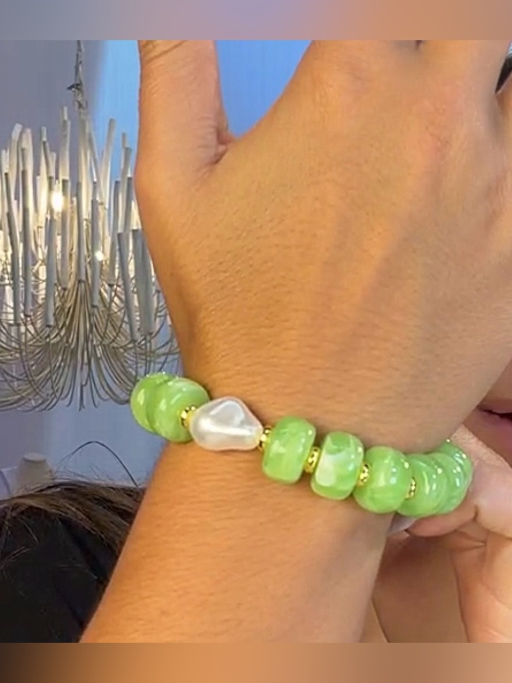 Mayamar Lime Green Bead Bracelet with Pearl Accent(nwt)